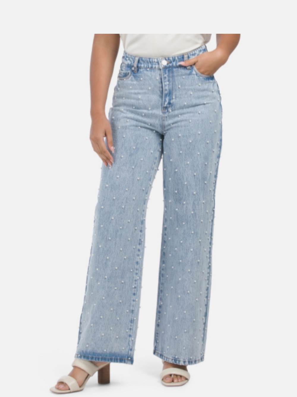 Blank NYC Light Blue Wide-Leg Pearl-Studded Jeans - Women
